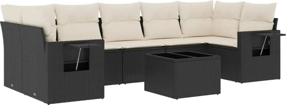 vidaXL Set mobilier de grădină cu perne, 8 piese, negru, poliratan