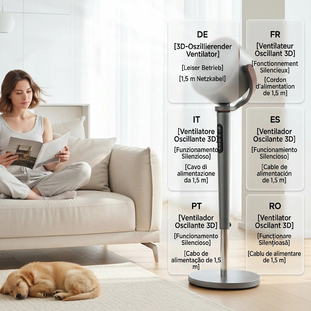 HOMCOM Ventilator de podea circulator de aer cu 12 trepte de viteză afișaj LED telecomandă 70°+90° oscilare Gri | Aosom Romania