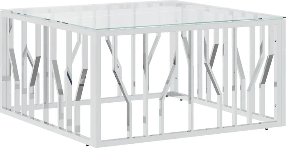 vidaXL Masă de cafea, 80x80x40 cm, oțel inoxidabil și sticlă