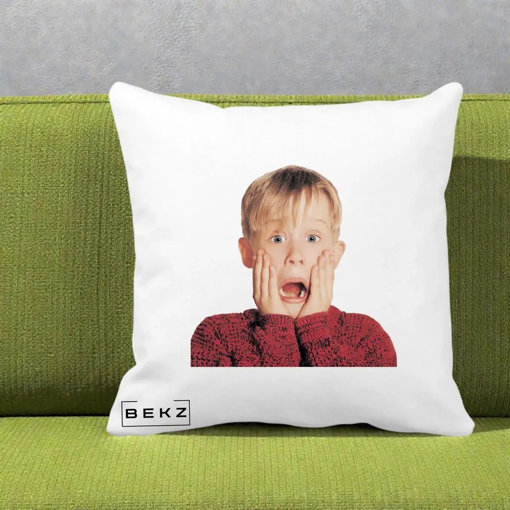 Perna Decorativa Kevin Singur Acasa, 40x40 cm, Alba Mata, Husa Detasabila, Perna Inclusa, BEKZ®