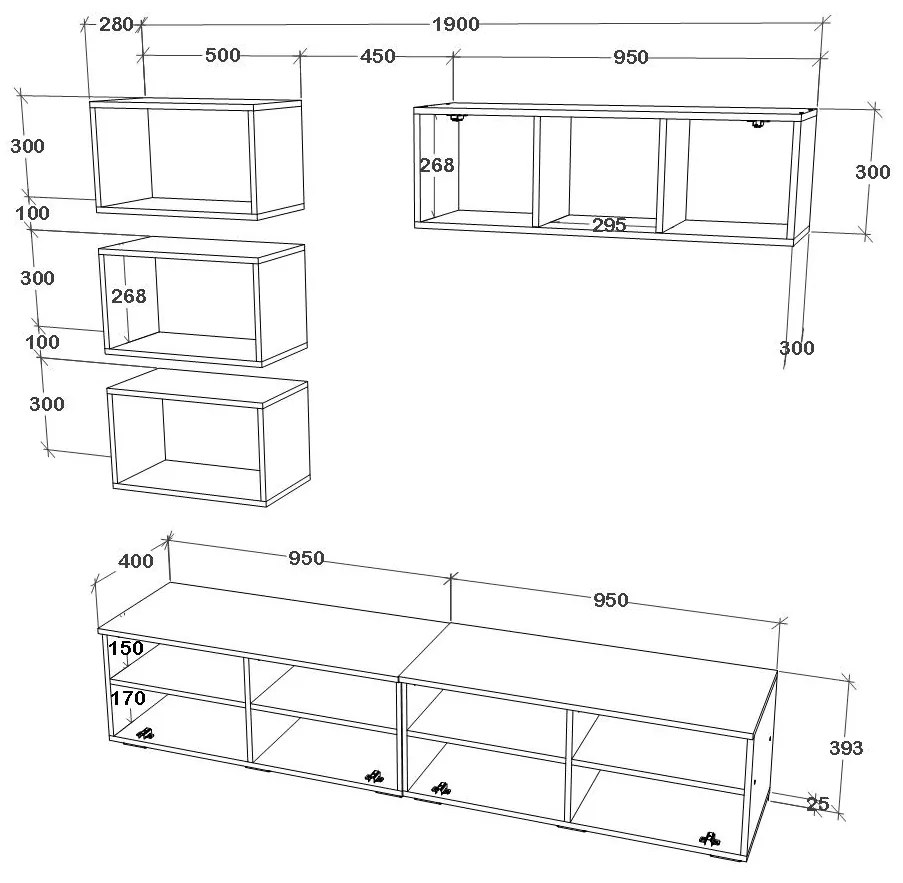 Living haaus V17, Antracit/Stejar Artisan, L 190 cm