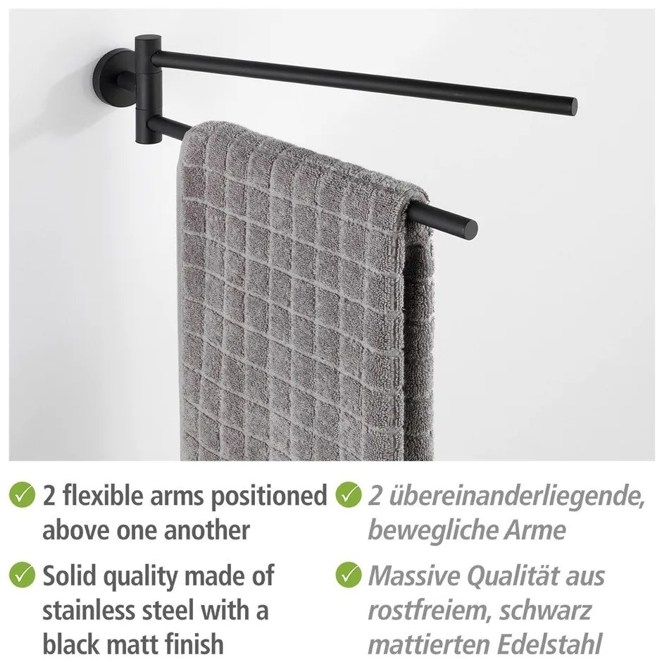 Suport pentru prosoape negru mat autoadeziv din oțel inoxidabil Bosio – Wenko