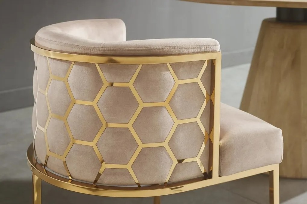 Scaun ELEGANCE catifea bej, otel inoxidabil auriu