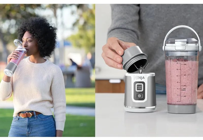 Blender portabil Ninja Blast BC151EUWH, 7.4W, 530 ml, Lama din otel cu 6 lame, Zdrobire gheata, Până la 10 cicluri, Fara BPA, USB-C, Alb