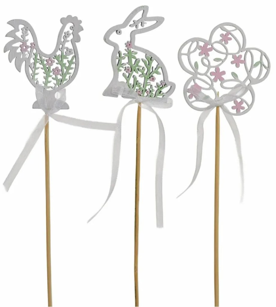 Set de iepuraș, găină și floare din lemn, 3 buc,h. 30 cm