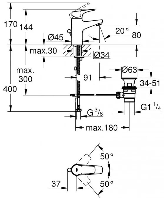 Pachet promo baterii baie 3 in 1 Grohe Bauflow S (23751000,23756000, 27948000).