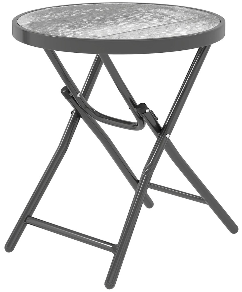 Outsunny Masa de cafea rotundă bistro pentru grădină Ø 60 x 50H cm pliabilă din metal negru cu blat de sticlă temperată negru | Aosom Romania