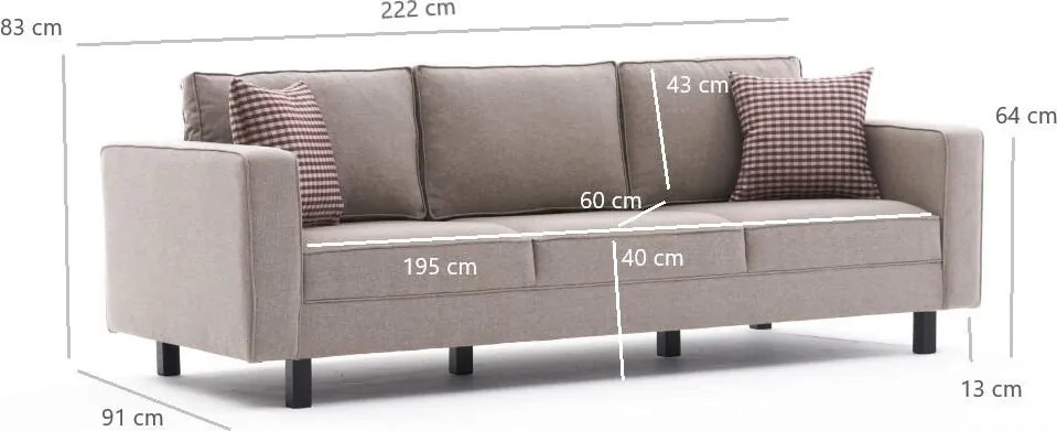 Canapea 3 locuri, Atelier del Sofa, 825BLC2730, Crem