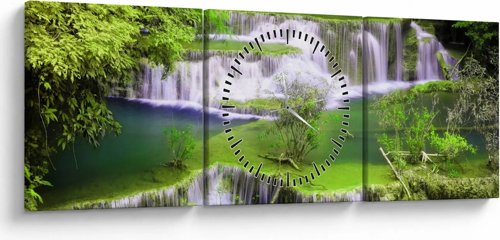 Tablou - Cascada Huay Mae Khamin, Kanchanaburi, Thailanda (cu ceas) (90x30 cm)