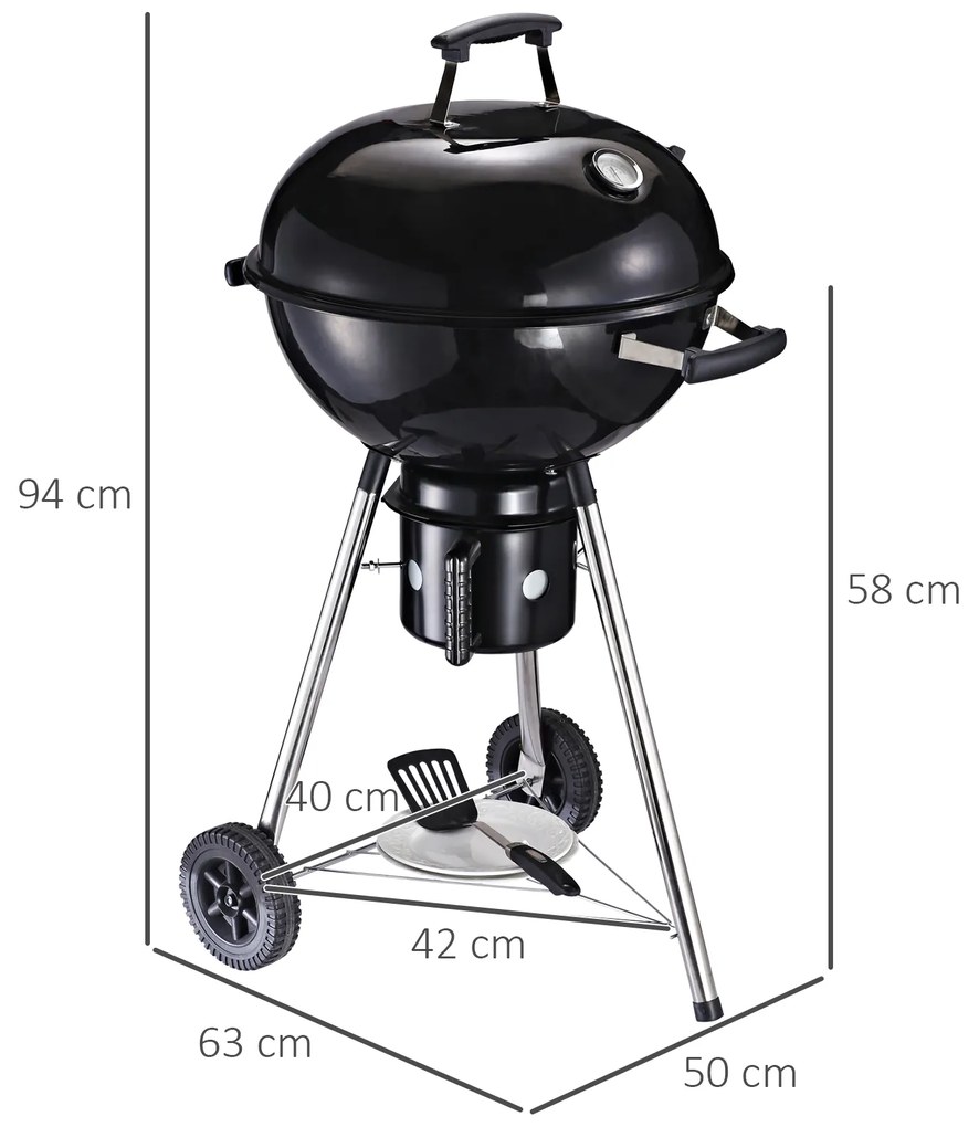 Gratar Portabil OutSunny din fonta, 2 roti, 2 grile, Capac, 50x63x94cm | Aosom RO