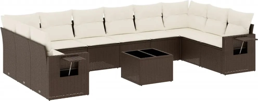 vidaXL Set canapele de grădină cu perne, 11 piese, maro, poliratan