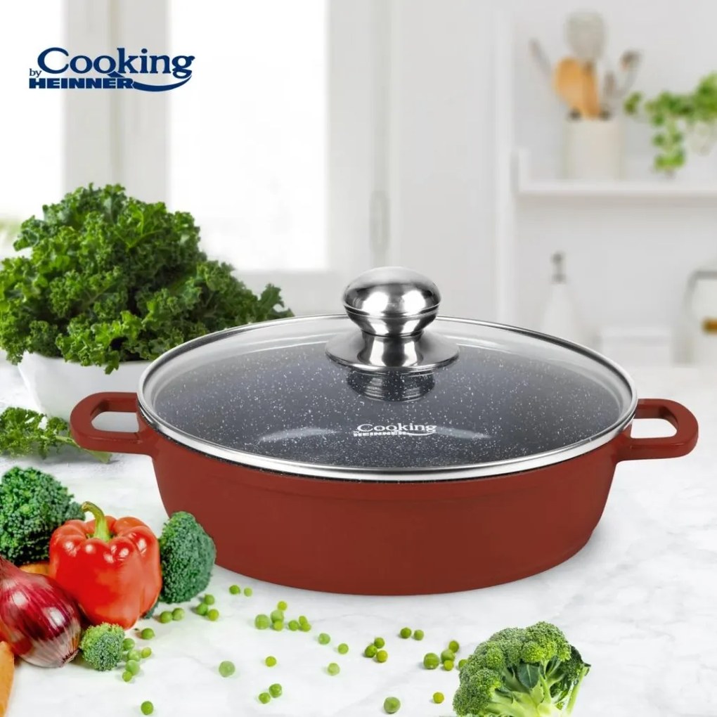 Cratiță din aluminiu cu capac 24x6.5 cm, 2.6L – Cooking by Heinner, Colecția Calabria HR-JLG-J24JCR, design eficient, ușor de curățat