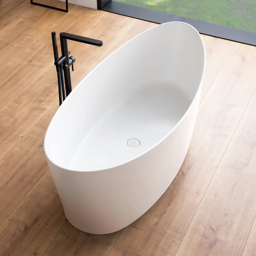 Cada baie freestanding ovala, compozit, 160 x 71 cm, Foglia Wave