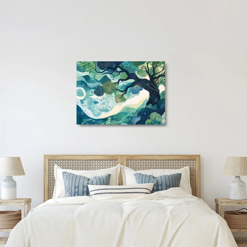 Tablou pe sticlă – Coroană verde a arborelui vieții (70x50 cm)