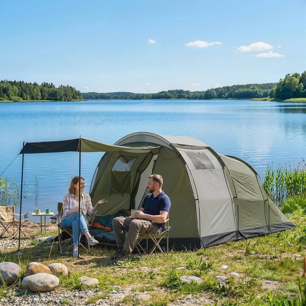 Outsunny Cort de camping pentru 3-4 persoane stabil 3000mm impermeabil cort de familie cu cameră de dormit antreu zonă de zi Verde | Aosom Romania