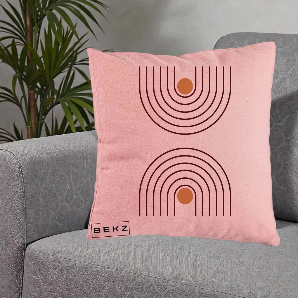 Perna decorativa Geometric Boho Arc, 40x40 cm cu Umplutura, Roz, BEKZ