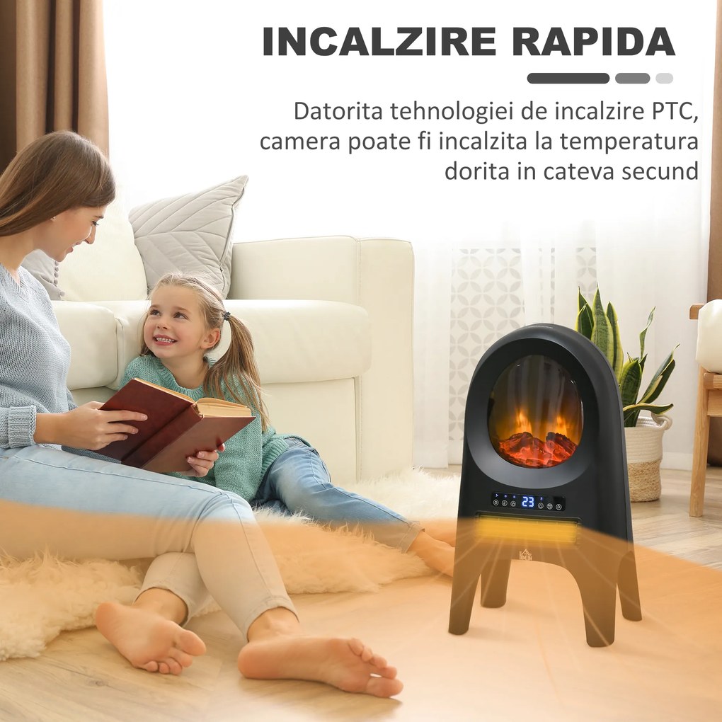 HOMCOM Încălzitor cu Ventilator cu 3 Moduri de Încălzire și Temperatură Reglabilă, Aparat de Încălzire, 33,7x25,5x60,4 cm, Negru | Aosom Romania