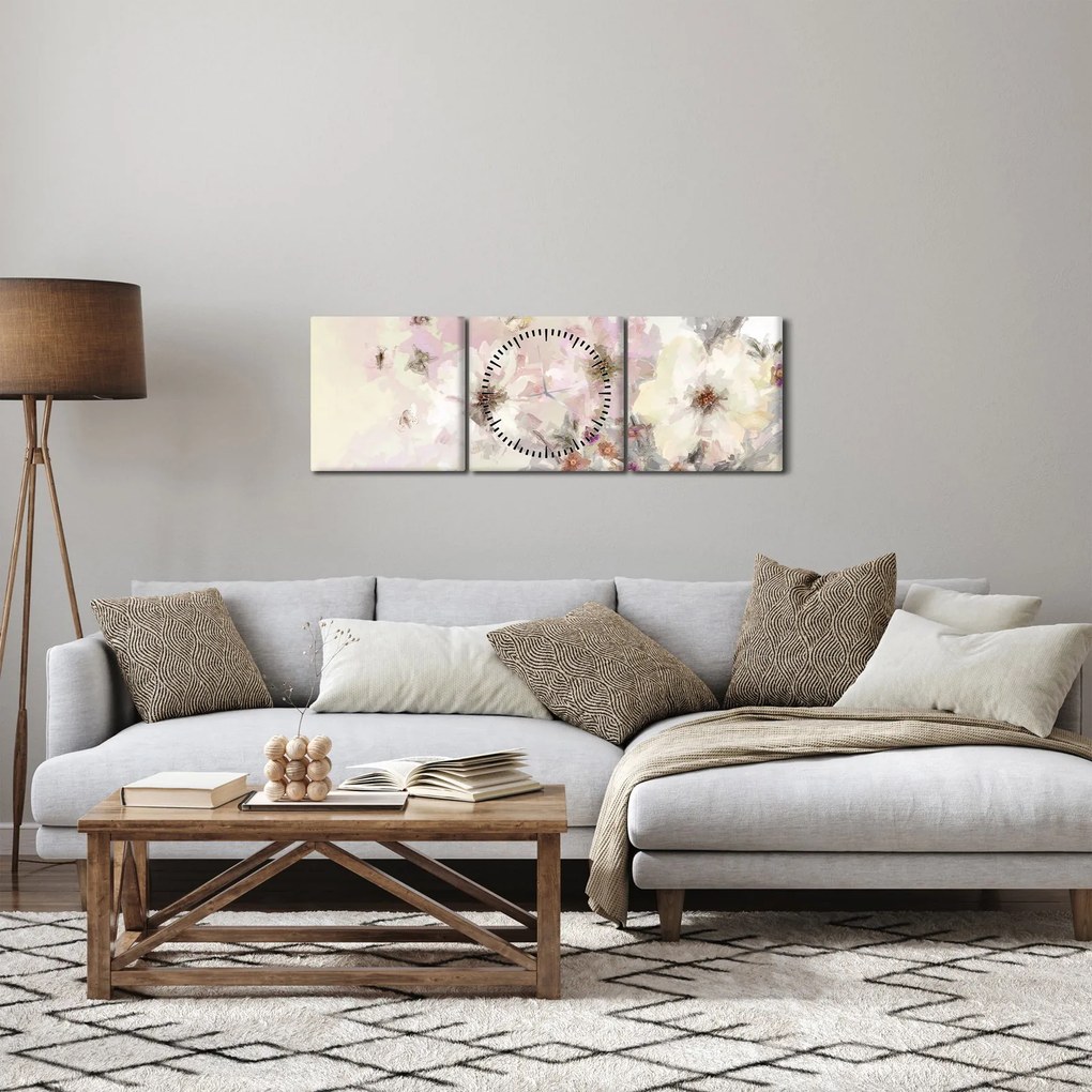 Tablou - Flori,pictură (cu ceas) (90x30 cm)