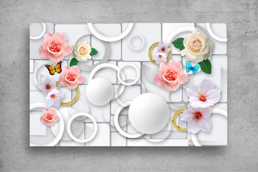 Tapet Premium Canvas - Flori colorate si cercurile 3d abstract