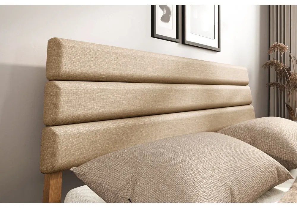 Pat matrimonial în culoare naturală din lemn de stejar 140x200 cm Twig – The Beds