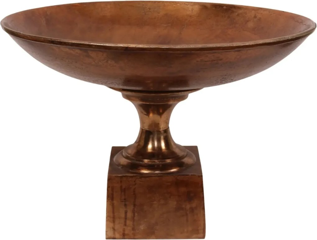 Platou rotund din aluminiu, bronz, pe bază, finisaj antichizat, 51 x 72 cm, „Festin”