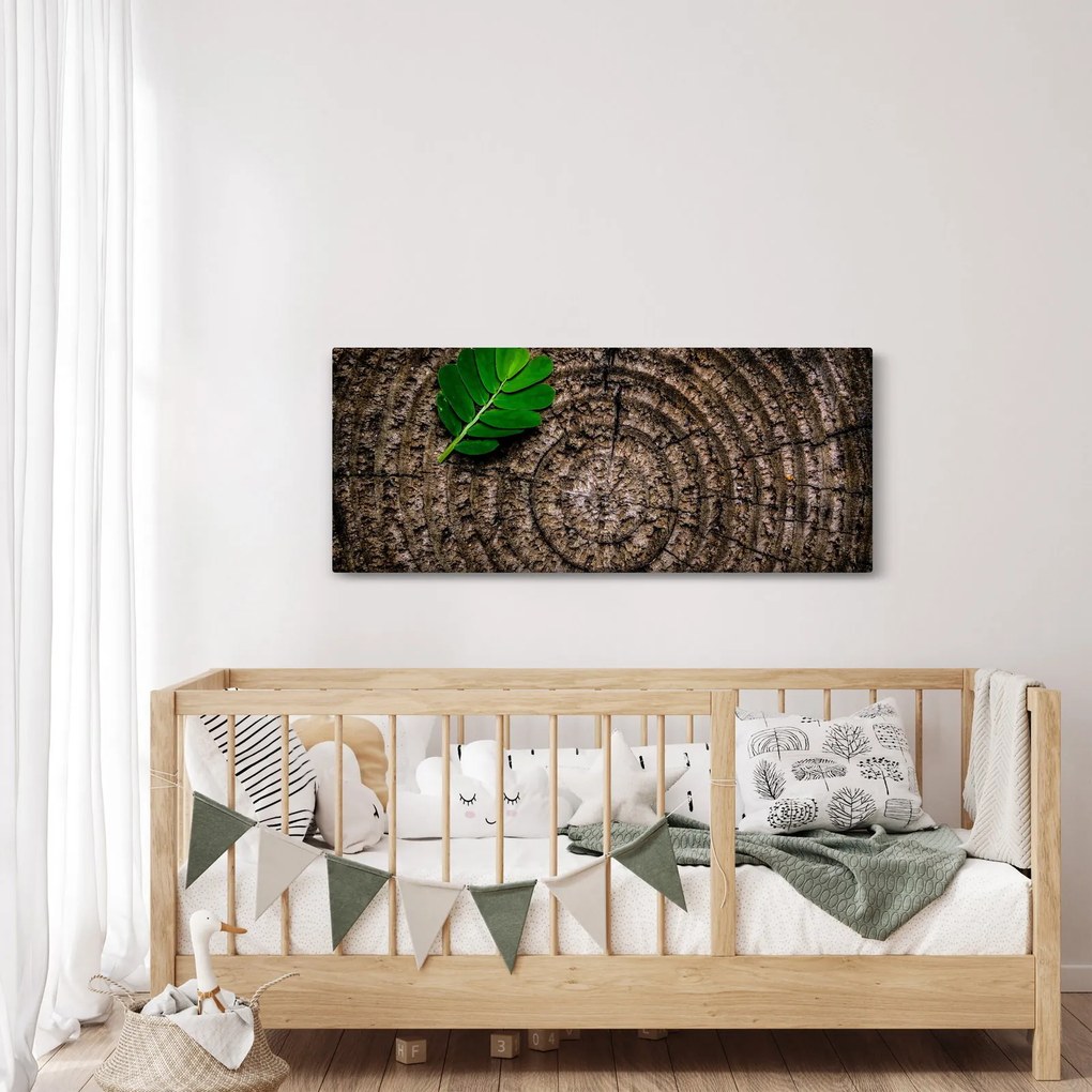 Tablou cu frunză pe trunchi de copac (120x50 cm)