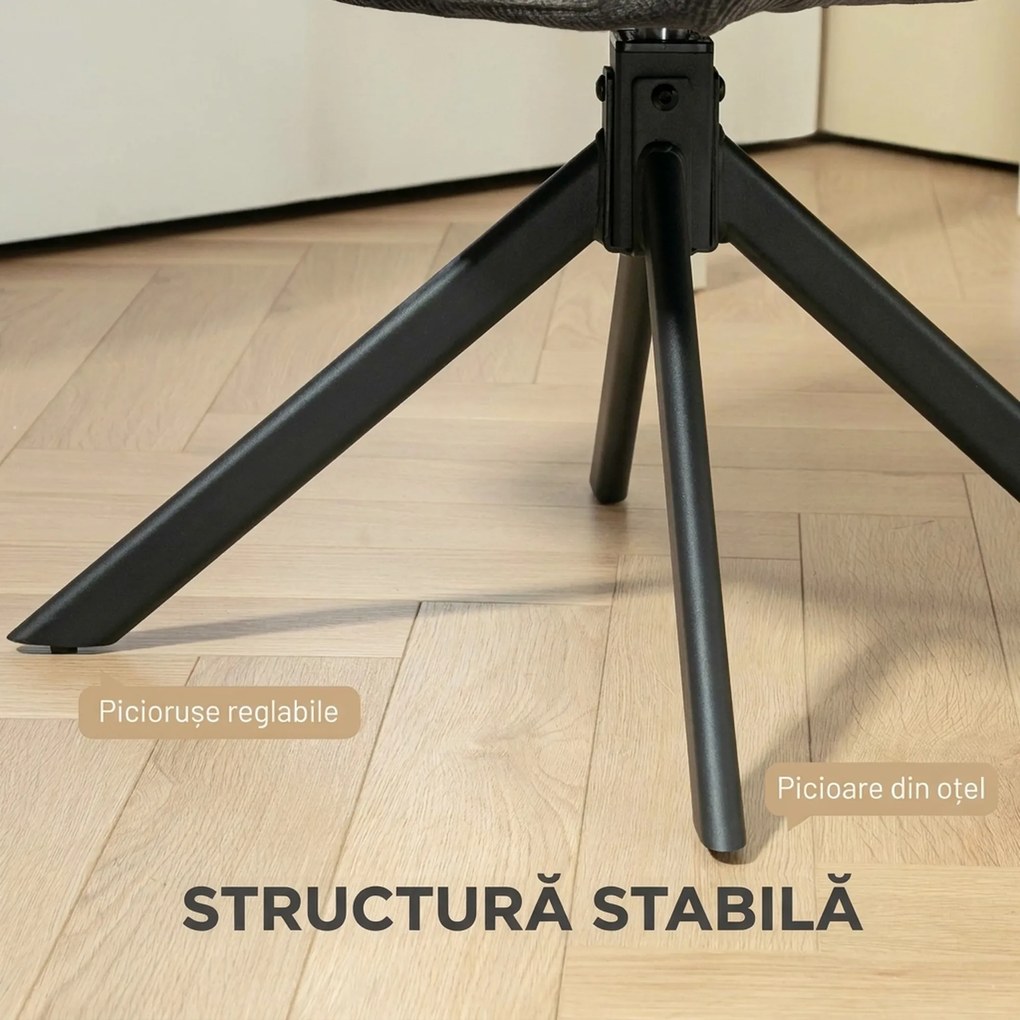 HOMCOM Fotoliu Rotativ pentru Dormitor, Material Textil cu Aspect de In și Picioare Înclinate din Oțel, Negru | Aosom Romania
