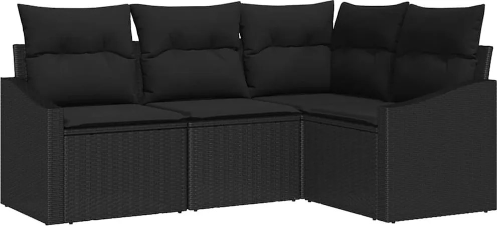 vidaXL Set de canapea cu pernă 4 pcs Negru poliratan