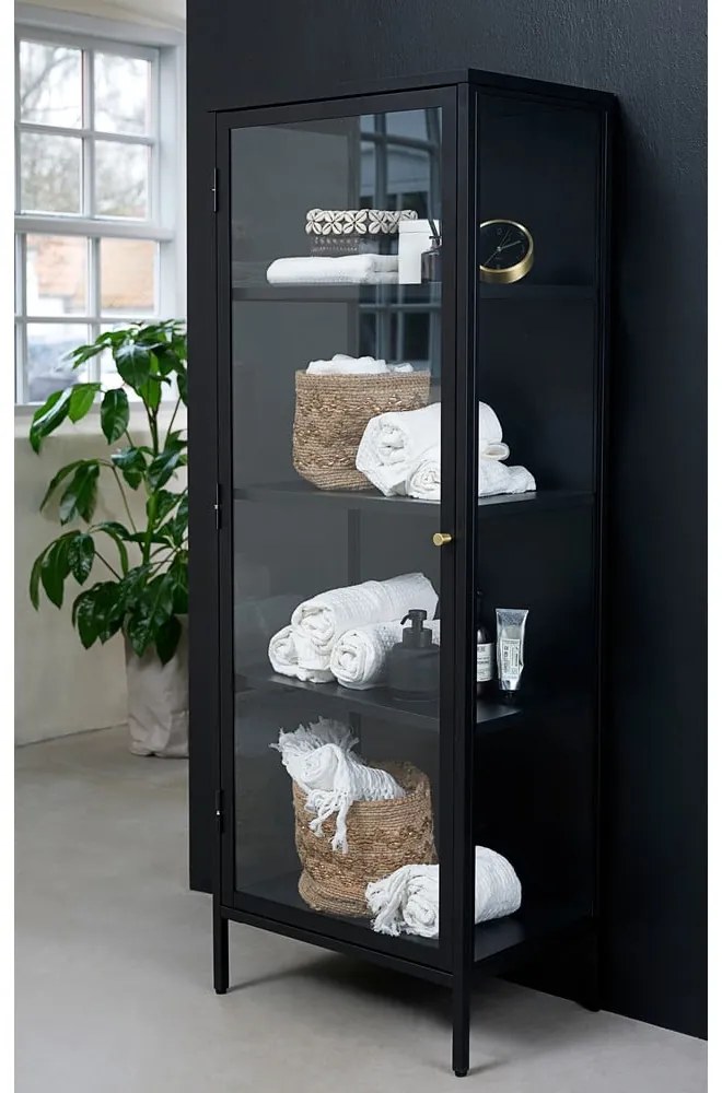 Vitrină neagră din metal 58x160 cm Carmel – Unique Furniture