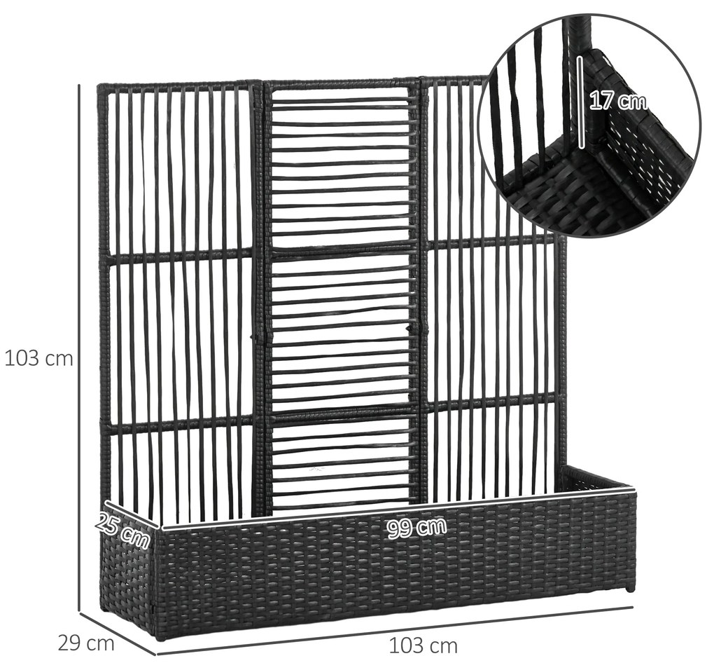 Outsunny Blumenkasten cu grilaj, rezistent la intemperii, Ratan Polyrattan, 103 x 103 x 29 cm, Negru | Aosom Romania