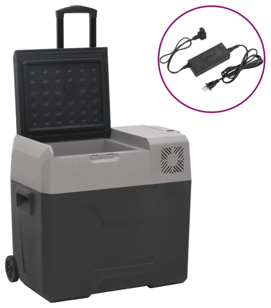 vidaXL Ladă frigorifică cu roată&amp;adaptor 40 L negru&amp;gri polipropilenă