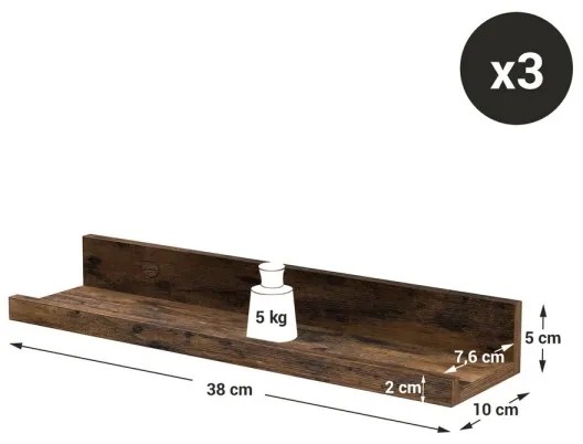 Set de 3 rafturi de perete SHELFY, maro