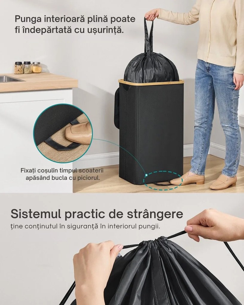 Coș pentru sortarea sticlelor și dozelor ECOVIA, 100l, negru/bej SongmicsHome