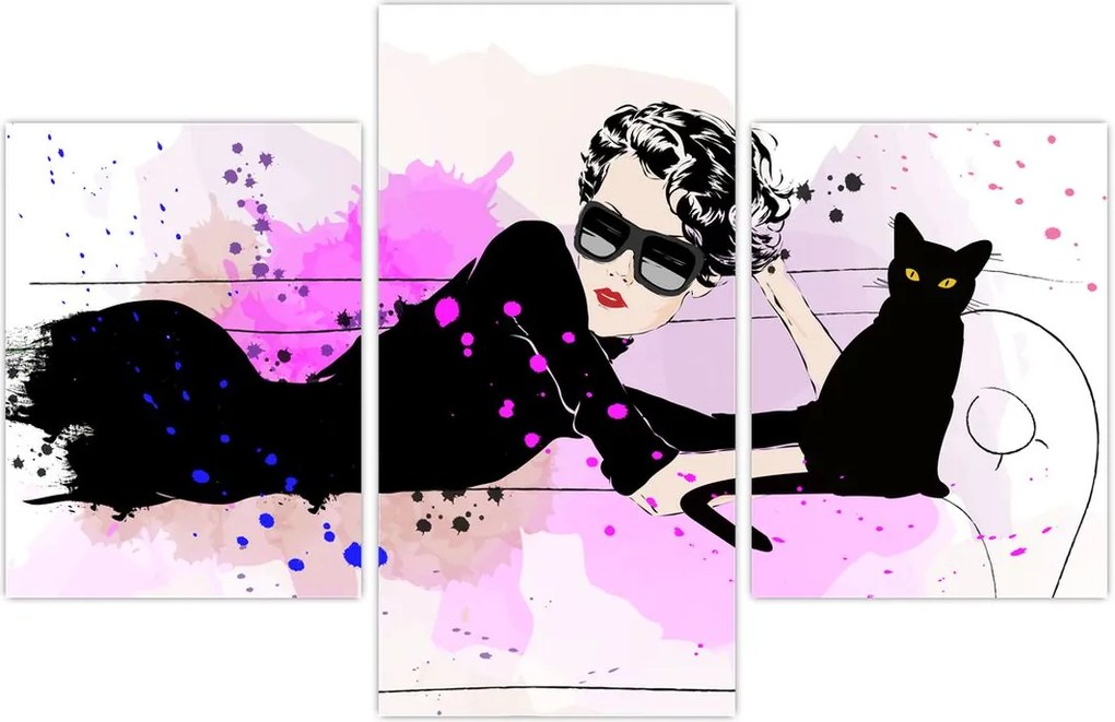 Tablou - Femeia cu pisică neagră (90x60 cm)