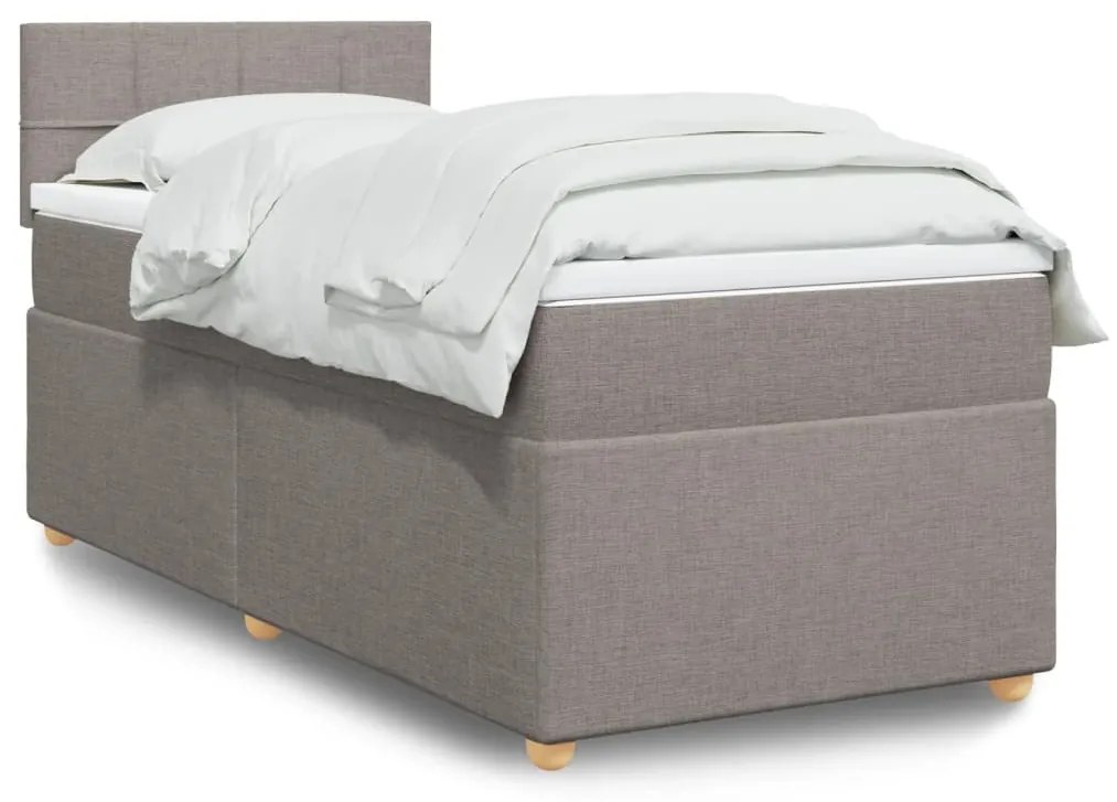 vidaXL Pat box spring cu saltea, gri taupe, 90x200 cm, textil