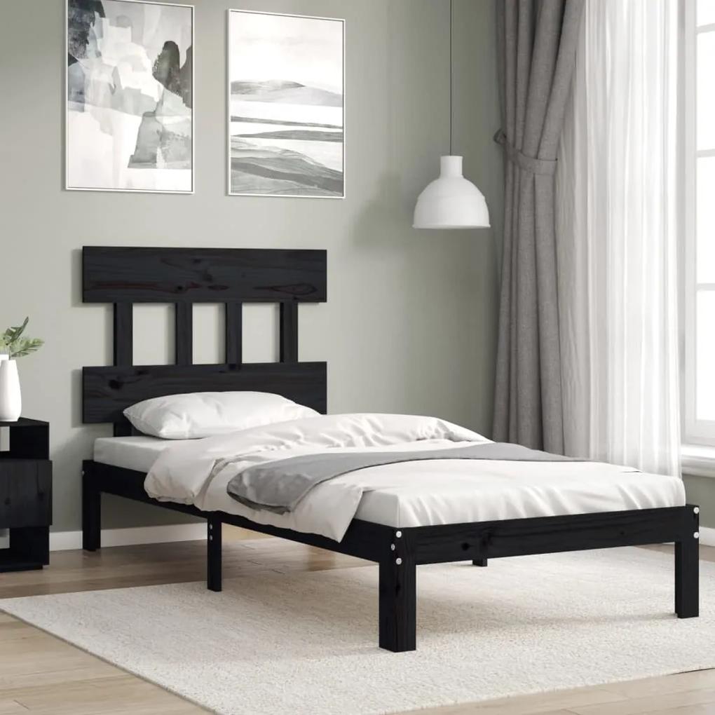 3193565 vidaXL Cadru de pat cu tăblie single, negru, lemn masiv