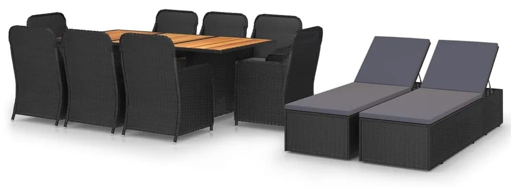 Set mobilier de grădină, 11 piese, negru, poliratan