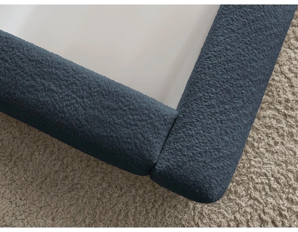 Pat matrimonial albastru închis tapițat cu spațiu de depozitare cu somieră 160x200 cm Orlane – Bobochic Paris