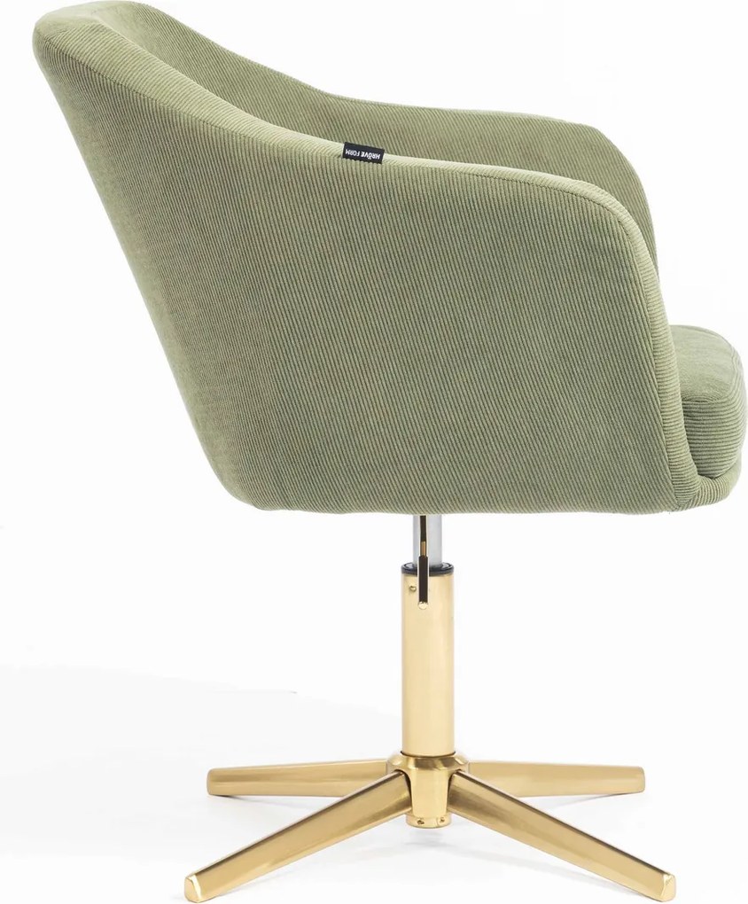 HR832CROSS Scaun Catifea Reiată Premium culoare verde salvie cu Bază Aurie