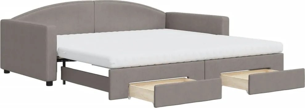 vidaXL Pat de zi cu extensie și sertare, gri taupe, 100x200 cm, textil