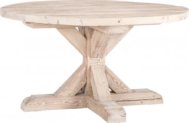 Masă dining rotundă din lemn masiv reciclat, natur, 6 locuri, cu picior central, 76 x 140 cm, „Honore”