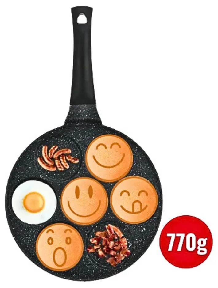 Herzberg Tigaie pentru Clatite   26 cm   Acoperire cu Marmura   Design Smiley Emoji