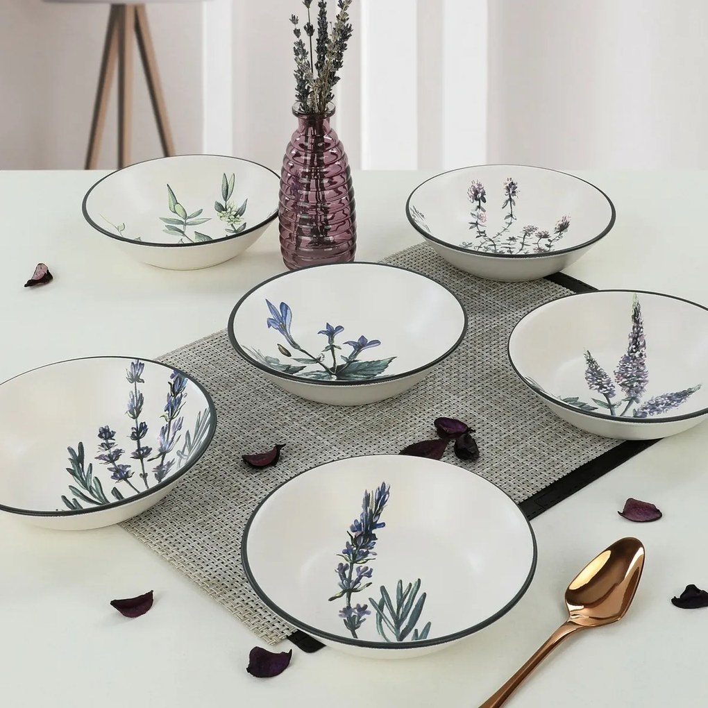 Set de 6 farfurii adânci din gresie ceramică Herbal 18 cm