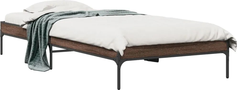 vidaXL Cadru de pat, stejar maro, 90x200 cm, lemn prelucrat și metal