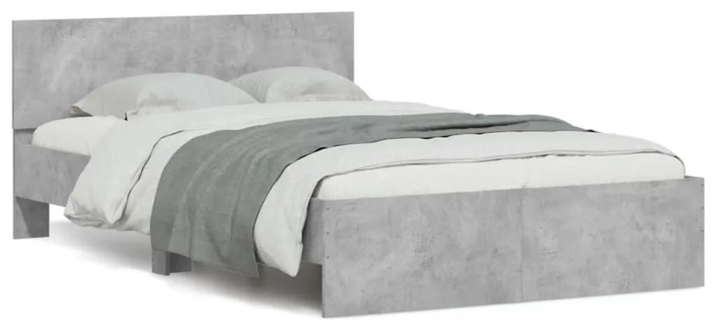 3207507 vidaXL Cadru de pat cu tăblie, gri beton, 135x190 cm