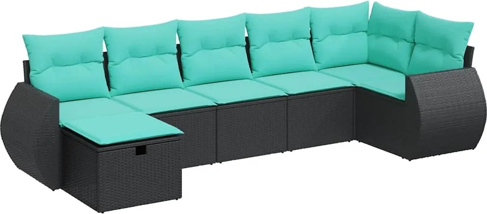 vidaXL Set canapele de grădină cu perne, 7 piese, negru, poliratan