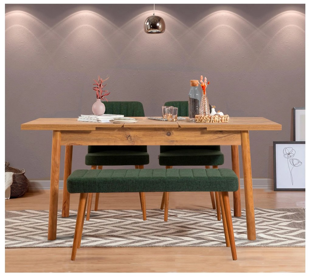 Set mobilier sufragerie Dobuse 2 (verde + pin atlantic) (pentru 4 persoane). 1093780