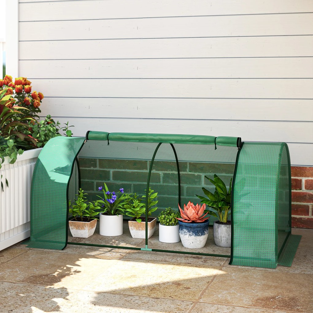 Sera Tunel Outsunny din Otel si cu Capac din PVC, 200x100x80 cm, Transparent si Verde | Aosom Romania