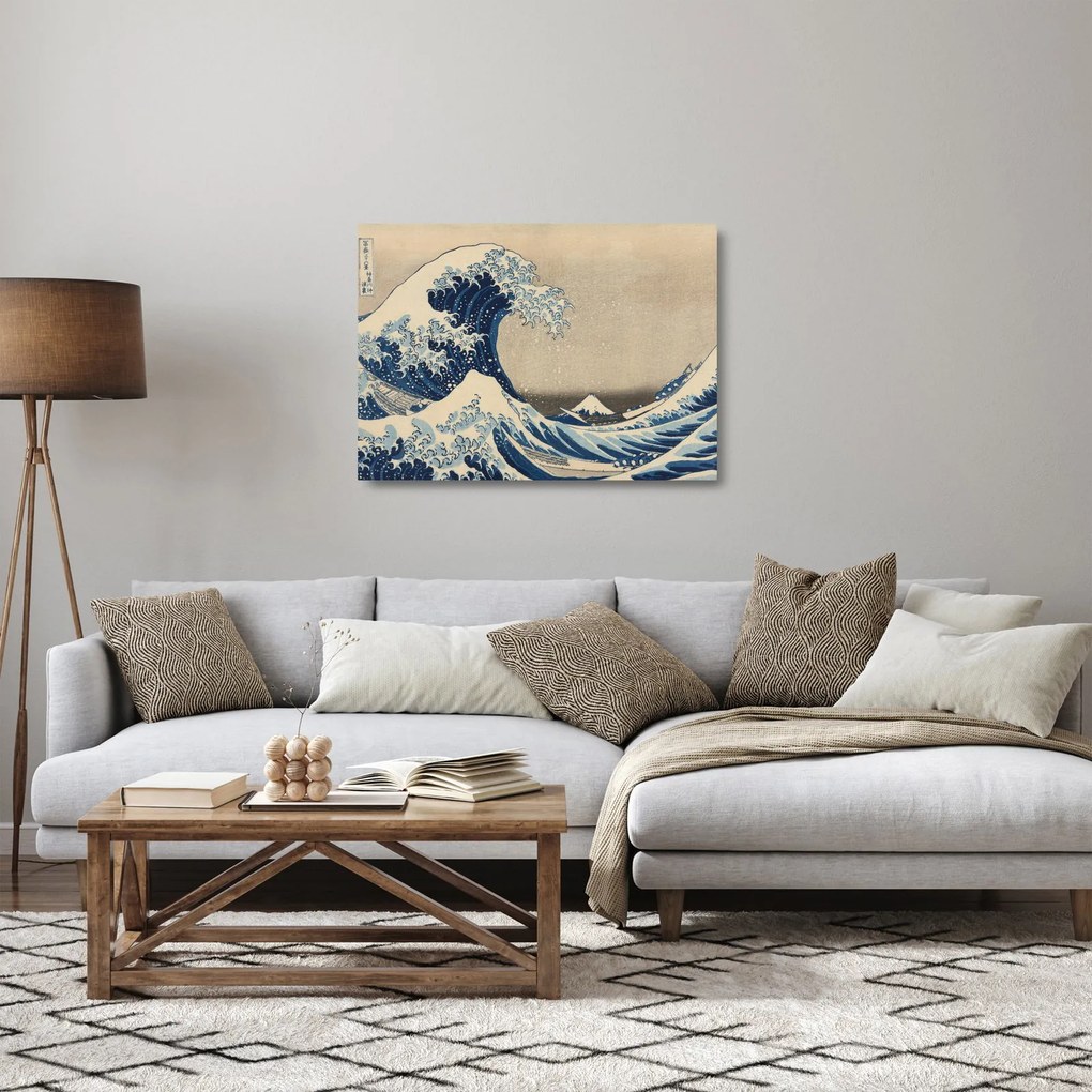 Tablou pe sticlă - Katsushika Hokusai, Under the Wave off Kanagawa, reproducere (70x50 cm)