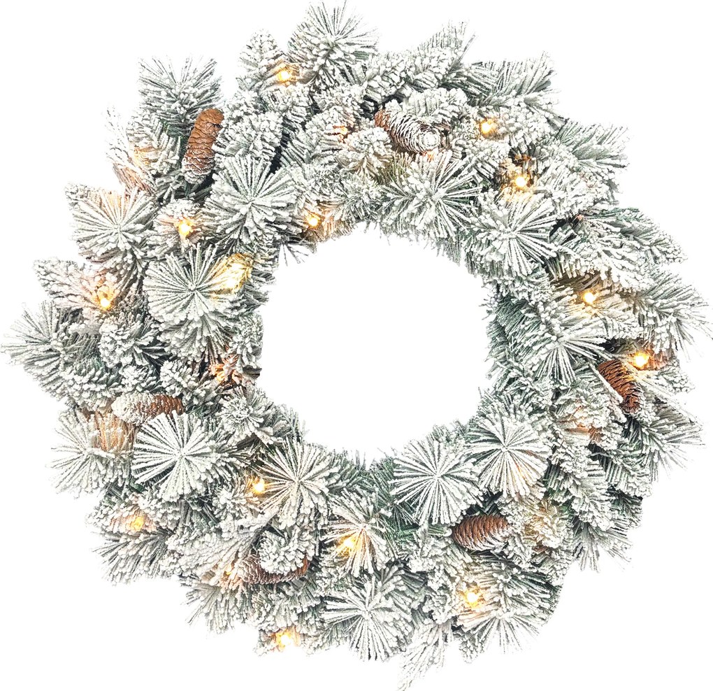 Ghirlandă de Crăciun HOMCOM de 60 cm cu 35 de Lumini LED Albe și Conuri, Coroană de Crăciun cu Timer, Decorație de Crăciun pentru Ușă și Fereastră, Verde | Aosom Romania